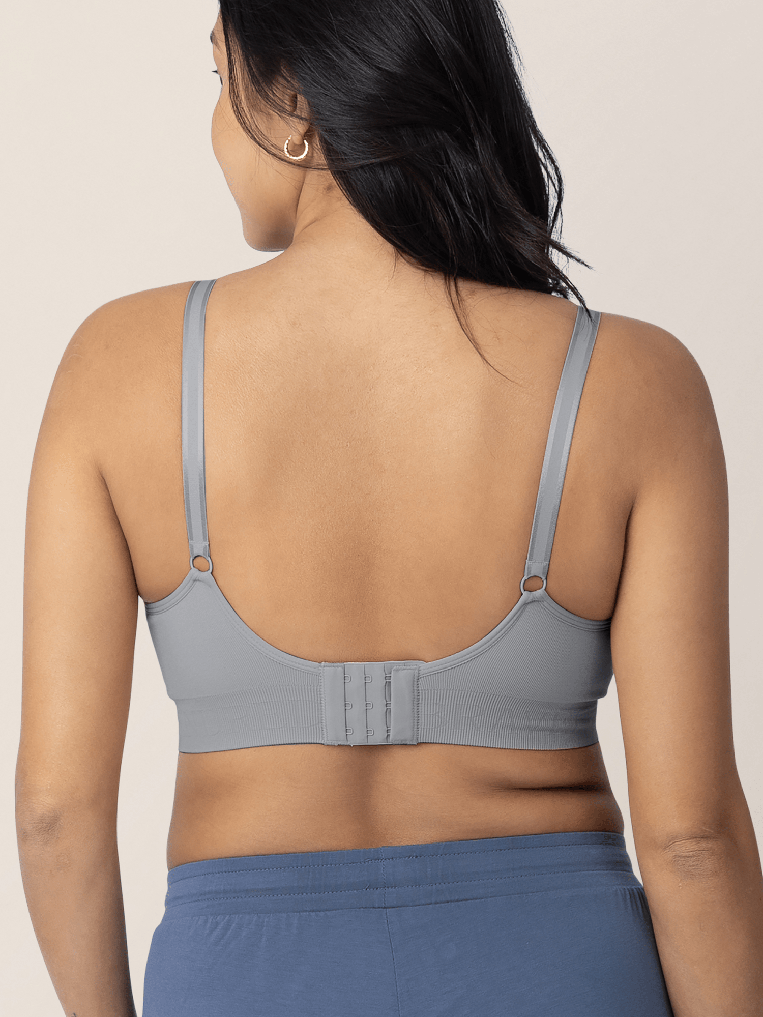 Gray Simply Sublime® nursing bra by Kindred Bravely with adjustable straps and supportive design, shown on a model.