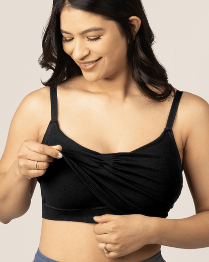 Black Sublime® Bamboo hands-free pumping lounge and sleep bra by Kindred Bravely, soft and comfortable for nursing and pumping.