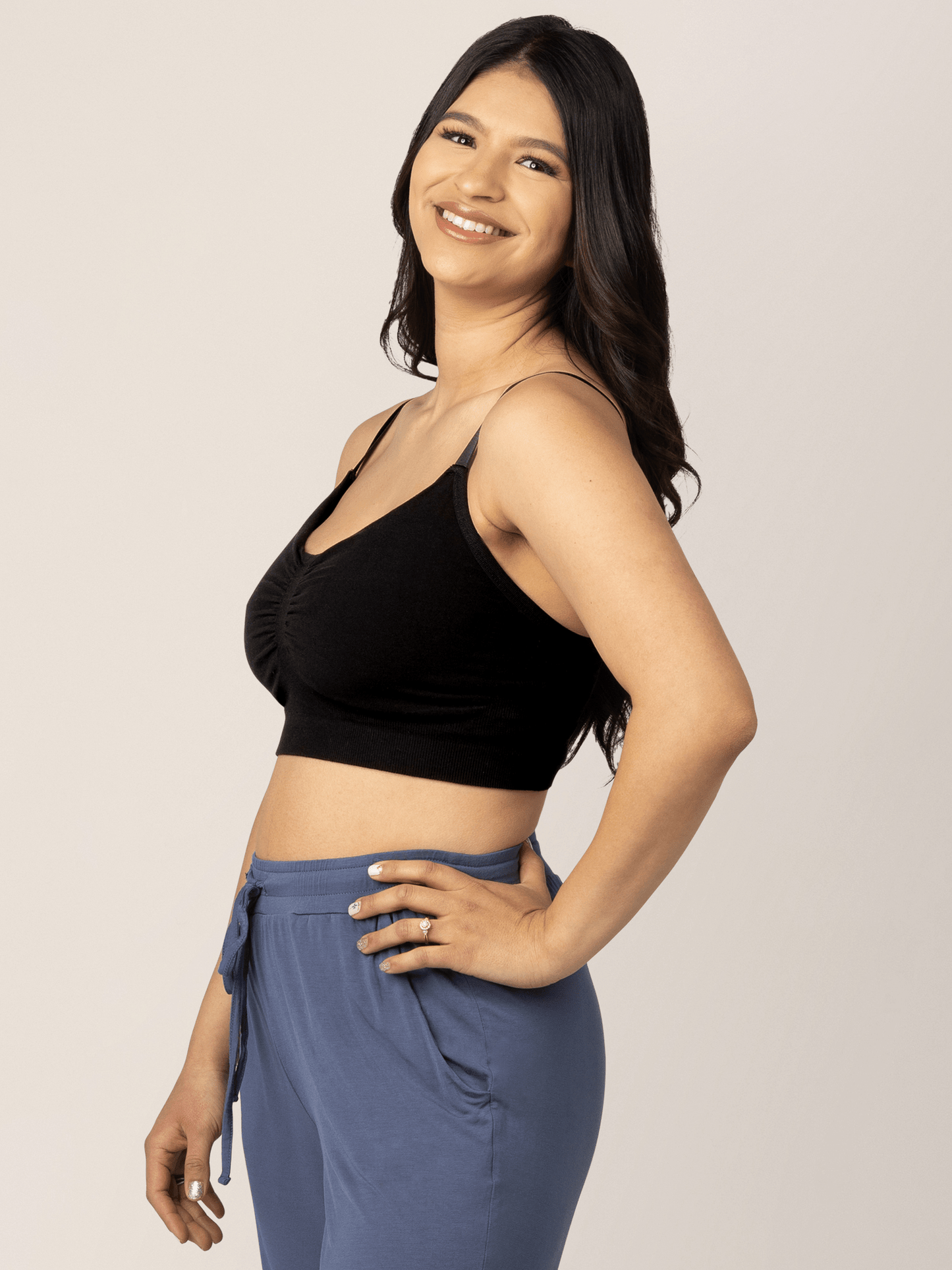Black Sublime® Bamboo hands-free pumping lounge and sleep bra by Kindred Bravely, comfortable maternity and postpartum bra for nursing.
