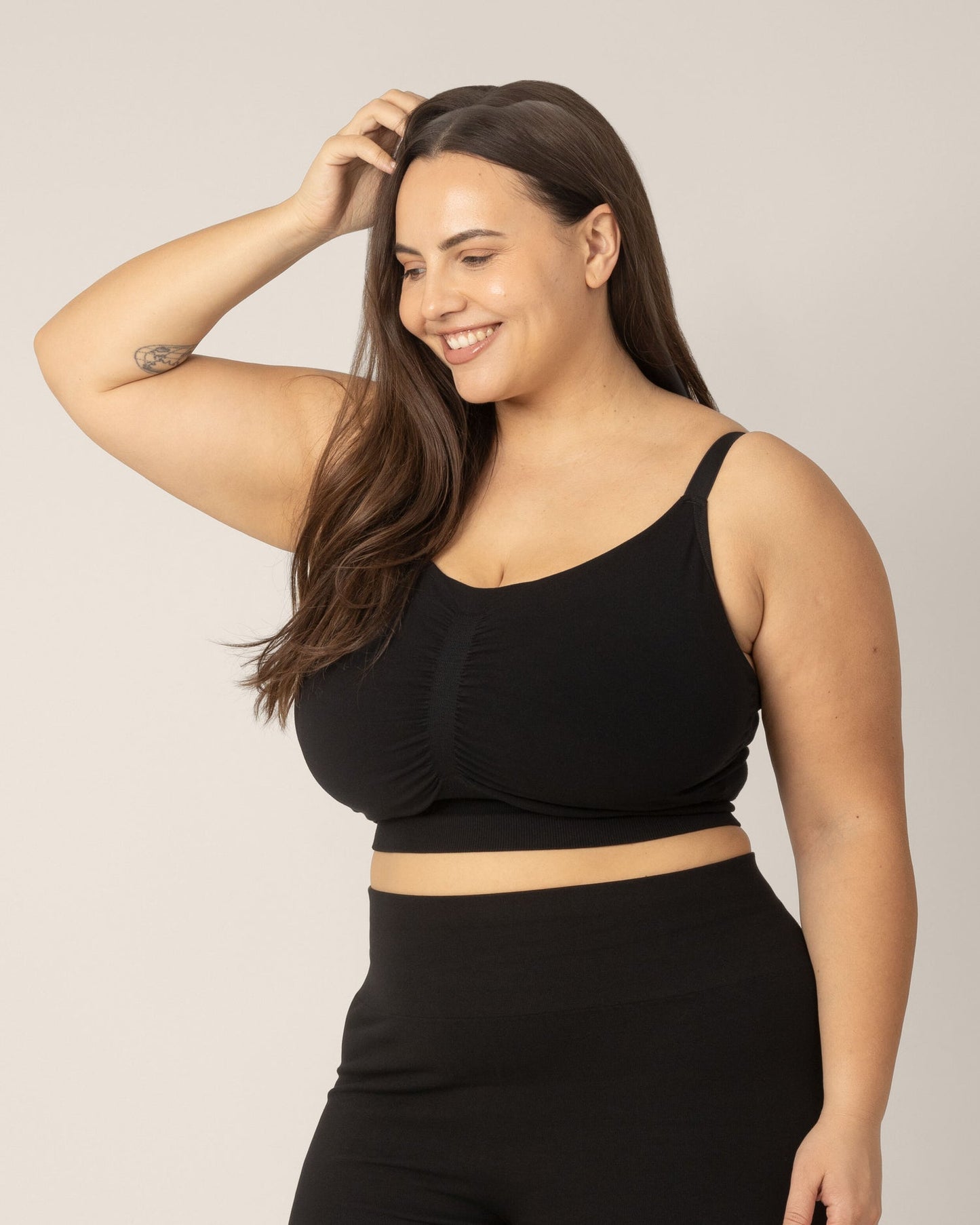Black Sublime® Bamboo hands-free pumping lounge and sleep bra by Kindred Bravely, featuring a soft, comfortable design for nursing and sleep.