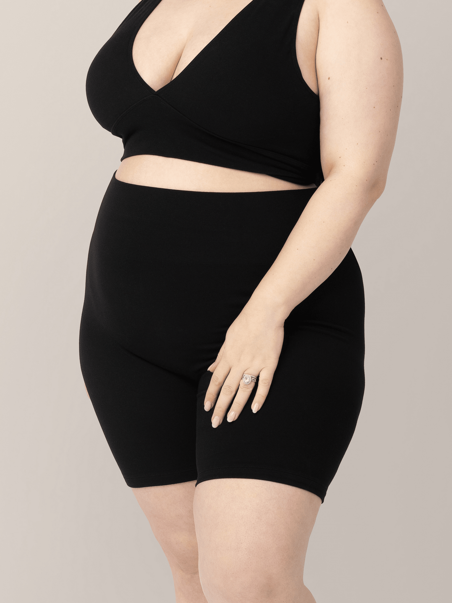 Black Sublime® Bamboo Maternity & Postpartum Bike Shorts by Kindred Bravely, featuring soft, stretchy fabric and comfortable fit.