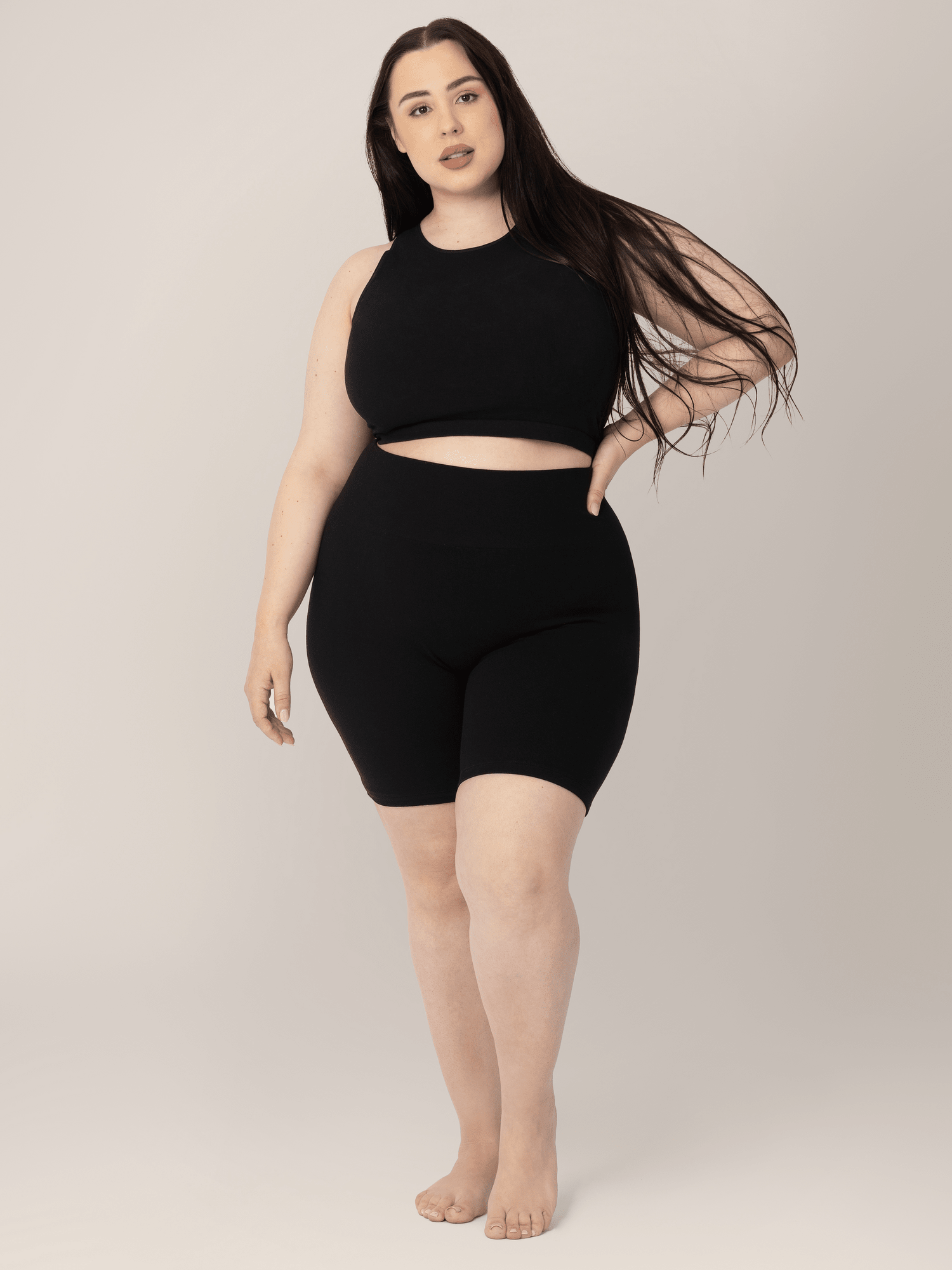 Black Sublime® Bamboo Maternity and Postpartum Bike Shorts by Kindred Bravely, featuring a comfortable, stretchy waistband.