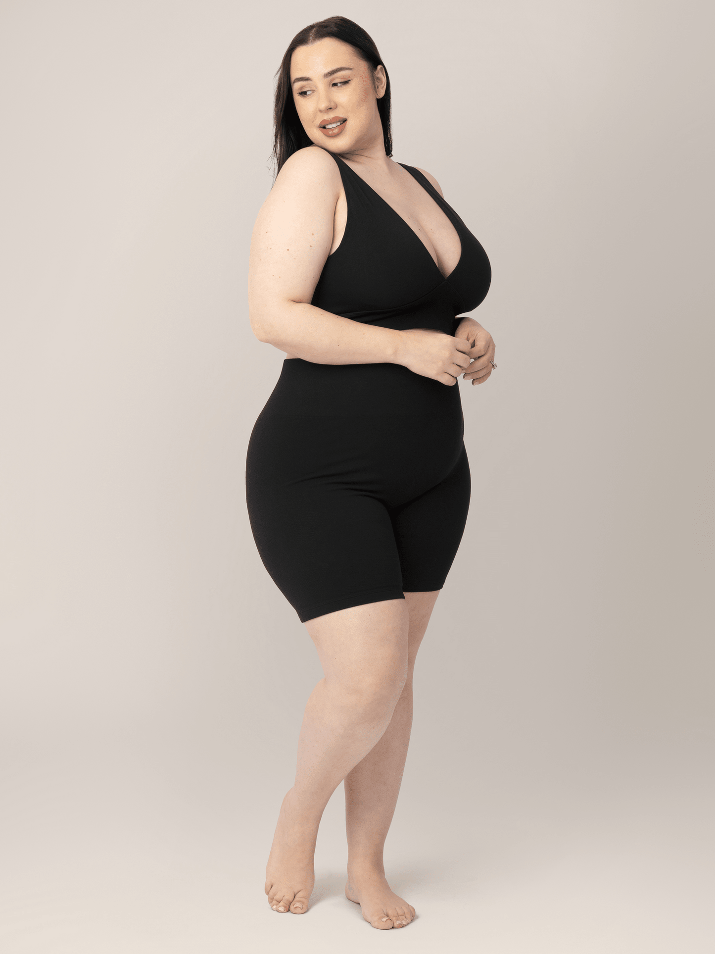 Black Sublime® Bamboo Maternity and Postpartum Bike Shorts by Kindred Bravely, featuring comfortable stretch fabric and a fitted design.