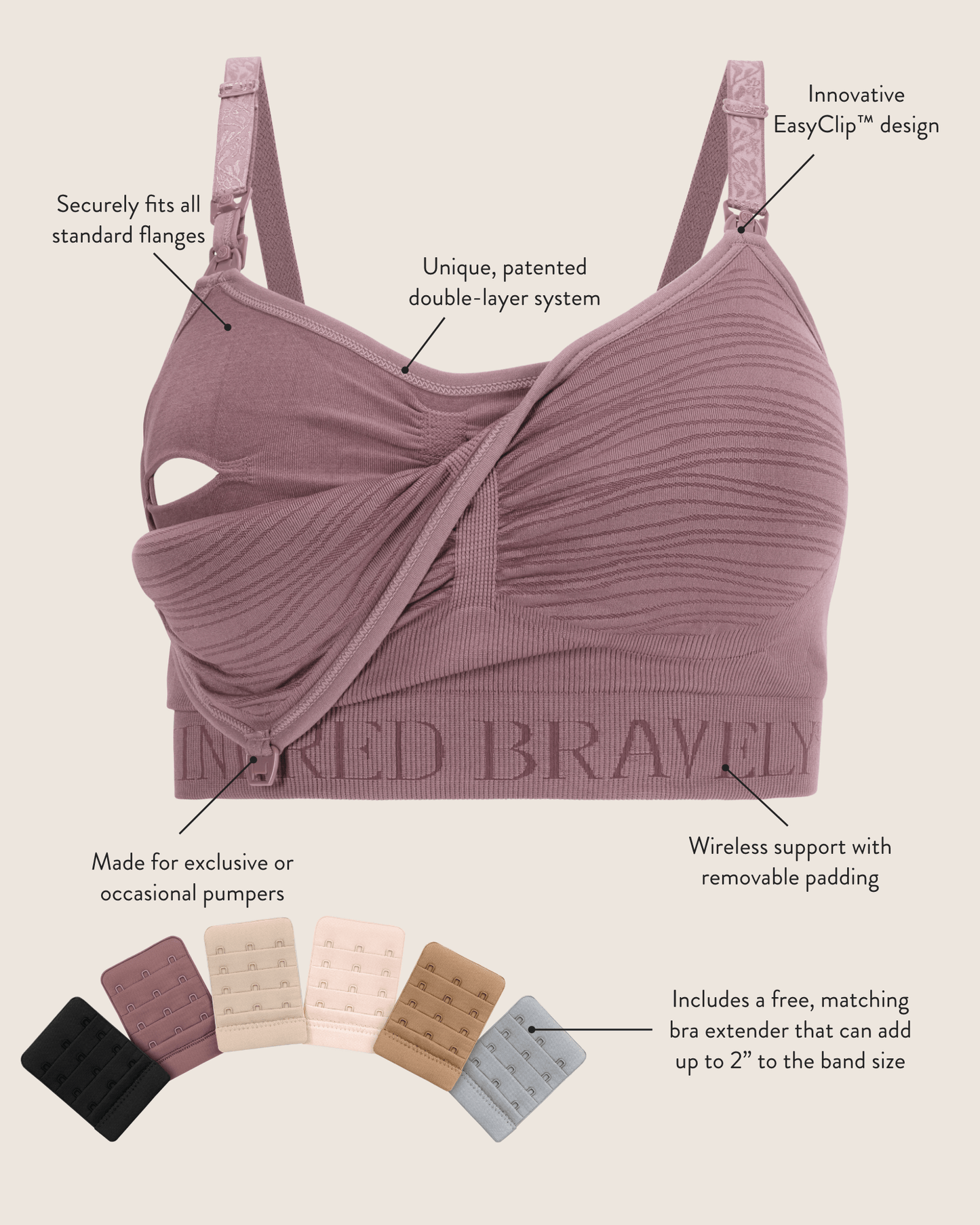 Beige Sublime Hands-Free Pumping and Nursing Bra by Kindred Bravely, showing the comfortable, supportive bra with adjustable straps.