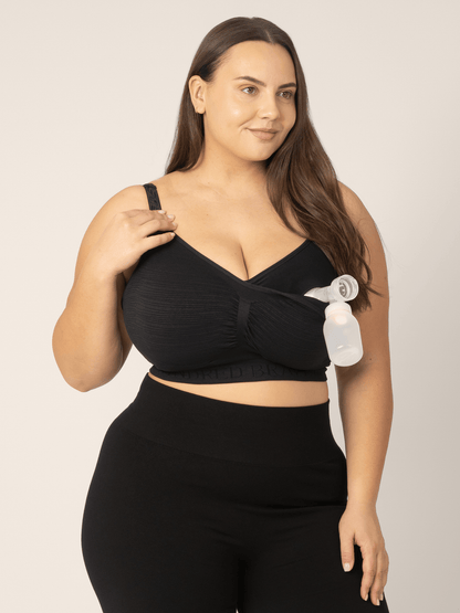 Black Sublime® Hands-Free Pumping and Nursing Bra by Kindred Bravely, showing its supportive design and adjustable straps.