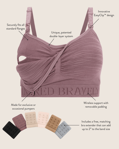 Pink Heather Sublime® hands-free pumping and nursing bra by Kindred Bravely, featuring soft fabric and supportive design.