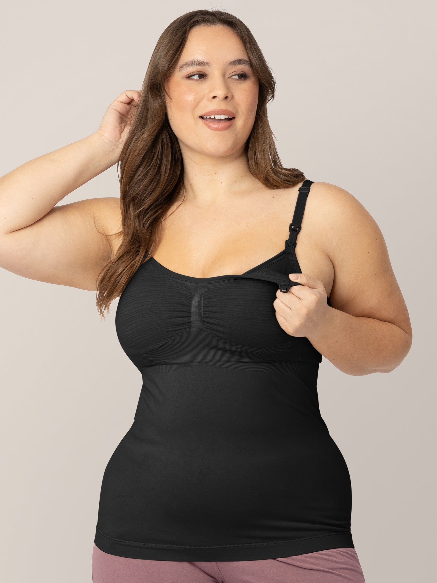 Black Sublime® Hands-Free Pumping and Nursing Tank by Kindred Bravely, showing comfortable, supportive bra with nursing clips and pump openings.