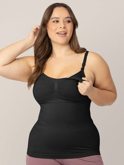 Black Sublime® Hands-Free Pumping and Nursing Tank by Kindred Bravely, showing comfortable, supportive bra with nursing clips and pump openings.
