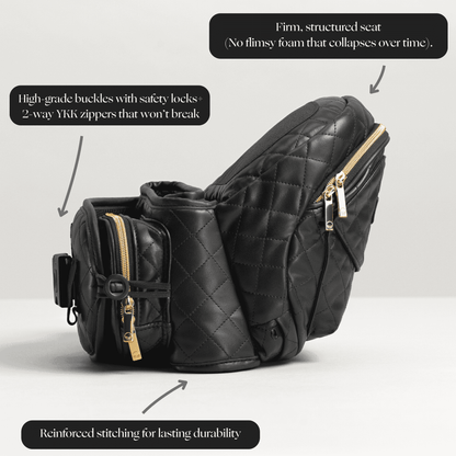 Tushbaby Hip Carrier for babies and toddlers, showing adjustable waistband and ergonomic design for comfortable carrying.