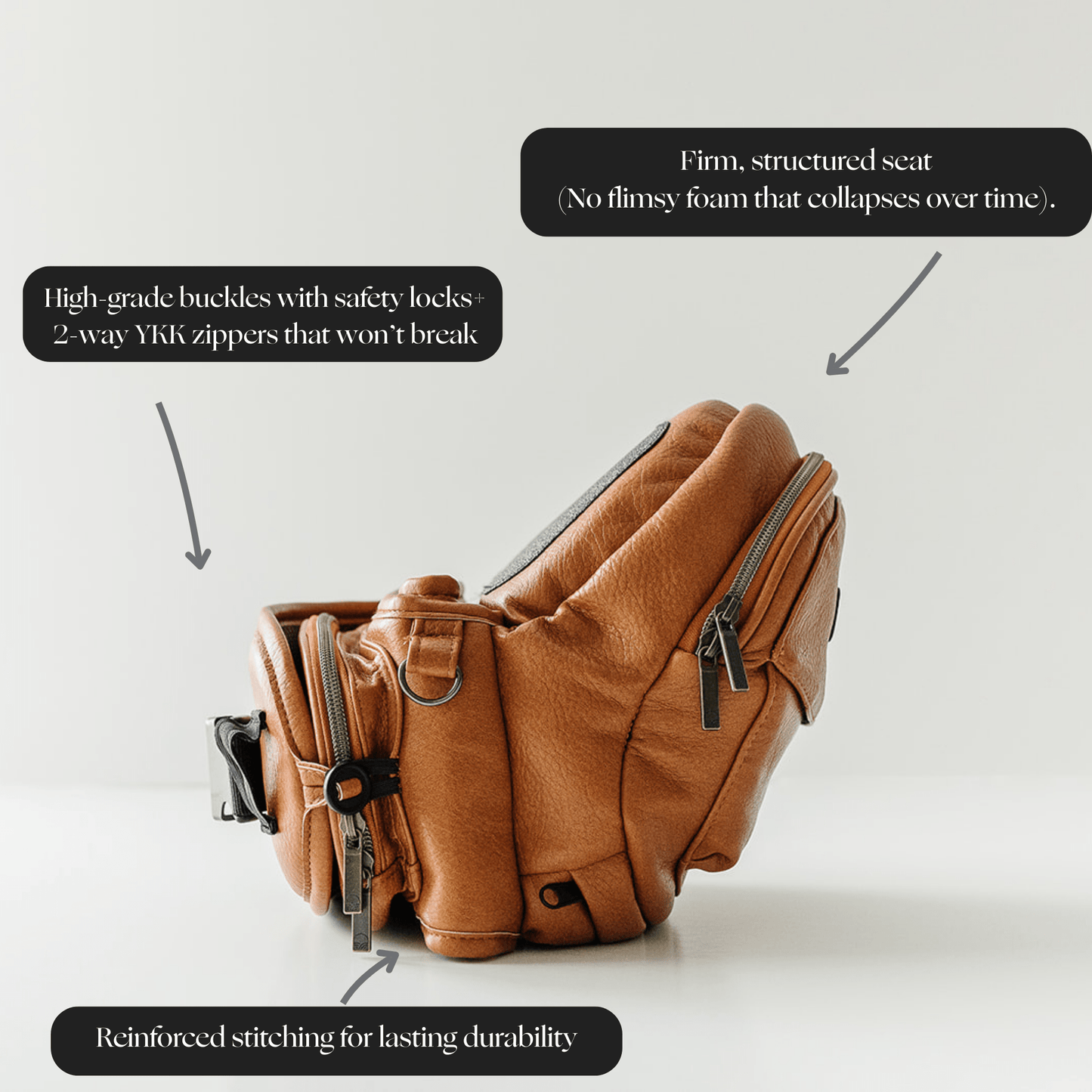 Tushbaby hip carrier for babies and toddlers, featuring adjustable straps and ergonomic design for comfortable carrying.