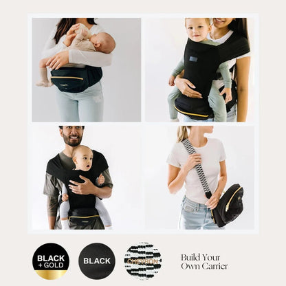 Baby wearing the Tushbaby hip carrier, a Tushbaby toddler carrier with padded straps and ergonomic support, holding a child comfortably.