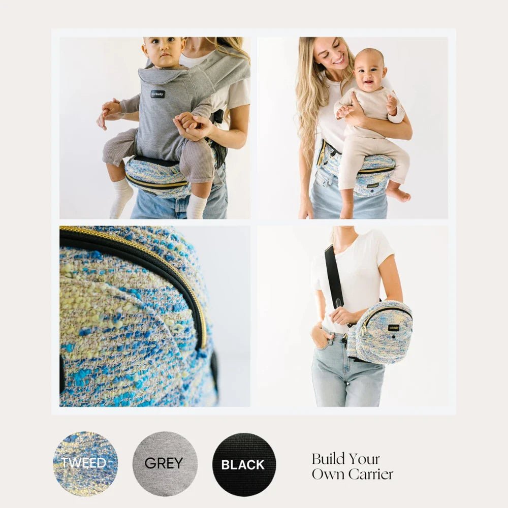 Tushbaby Hip Carrier for babies and toddlers, featuring adjustable straps and ergonomic design for comfortable carrying.