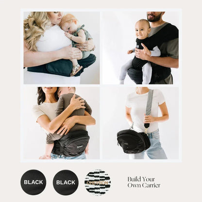 Tushbaby Hip Carrier for babies and toddlers, adjustable ergonomic design with padded straps, in a neutral color.