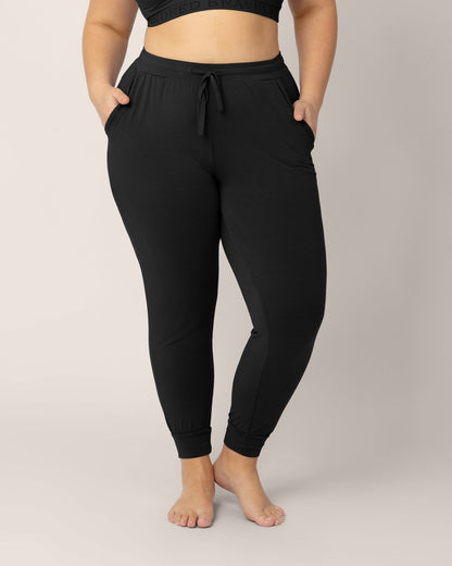 Black Ultralight Sleep and Lounge Jogger bottoms by Kindred Bravely, featuring a relaxed fit and soft fabric for comfortable wear.