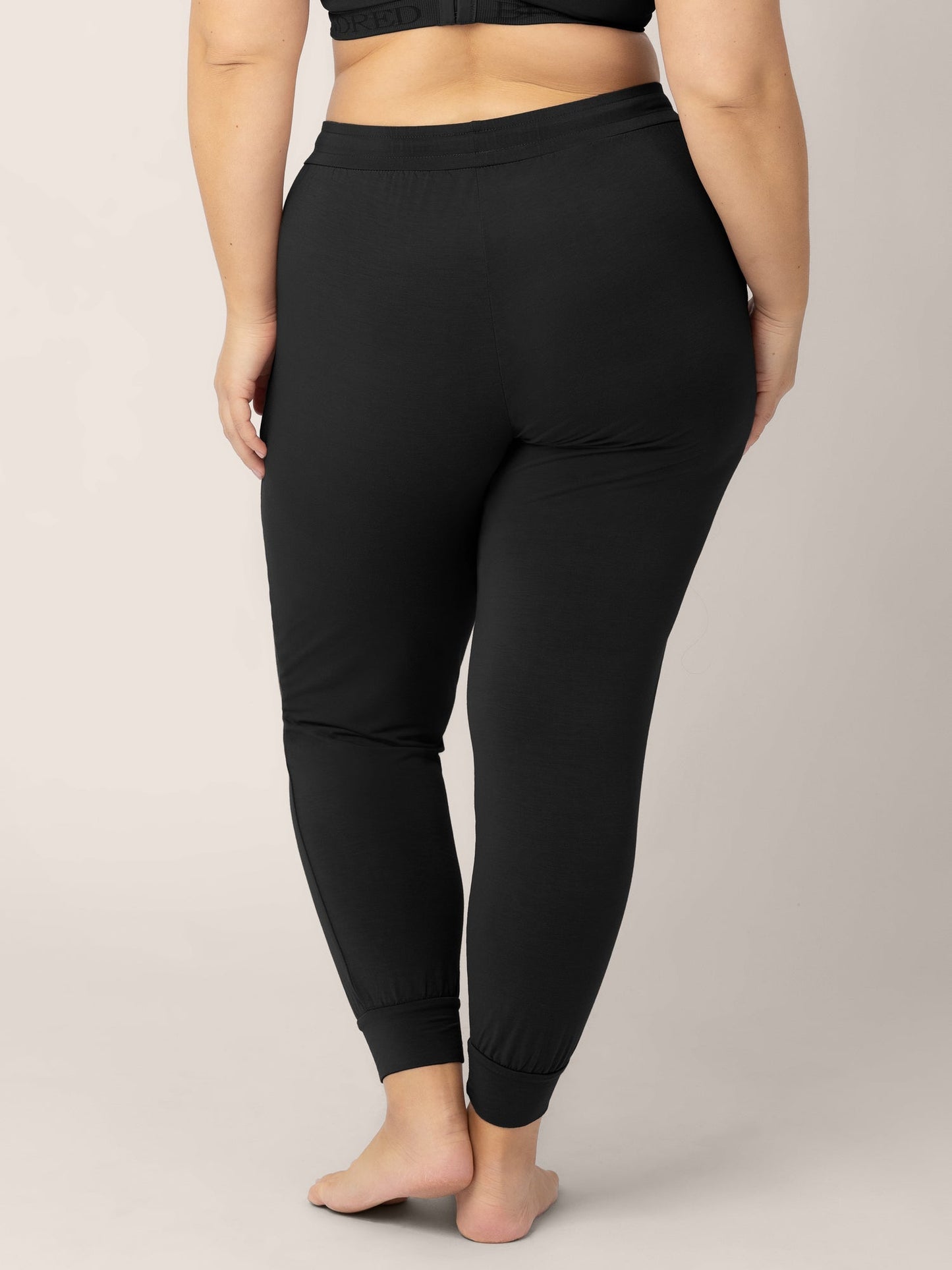 Black ultralight sleep and lounge jogger bottoms by Kindred Bravely, soft and comfortable for relaxing or sleeping.