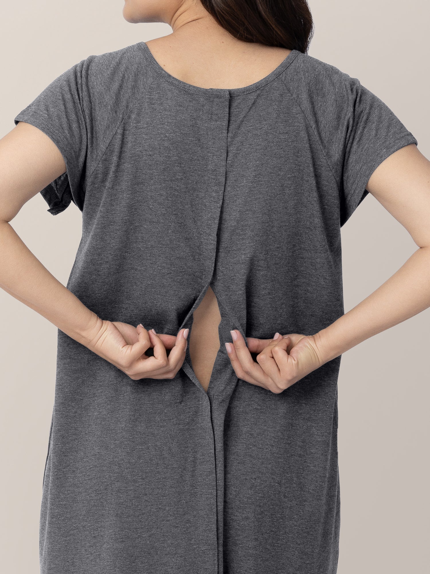 Grey Heather Universal Labor and Delivery Gown by Kindred Bravely, featuring soft fabric and comfortable fit for maternity care.