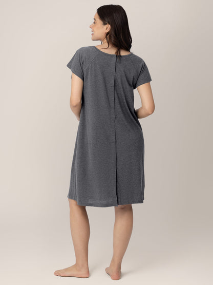 Grey Heather Universal Labor and Delivery Gown by Kindred Bravely, showing comfortable, adjustable design for maternity hospital visits.