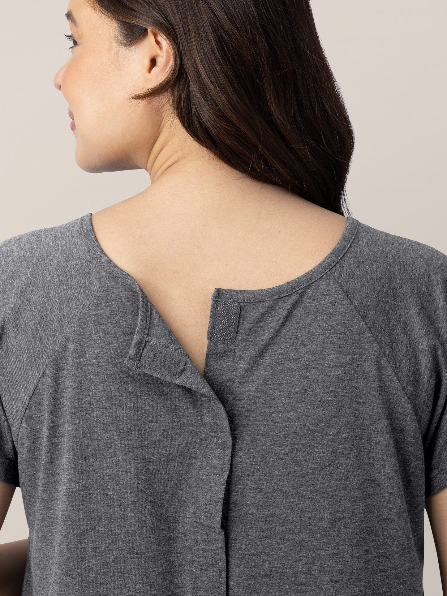 Grey Heather universal labor and delivery gown by Kindred Bravely, showing comfortable, loose-fitting design for postpartum care.