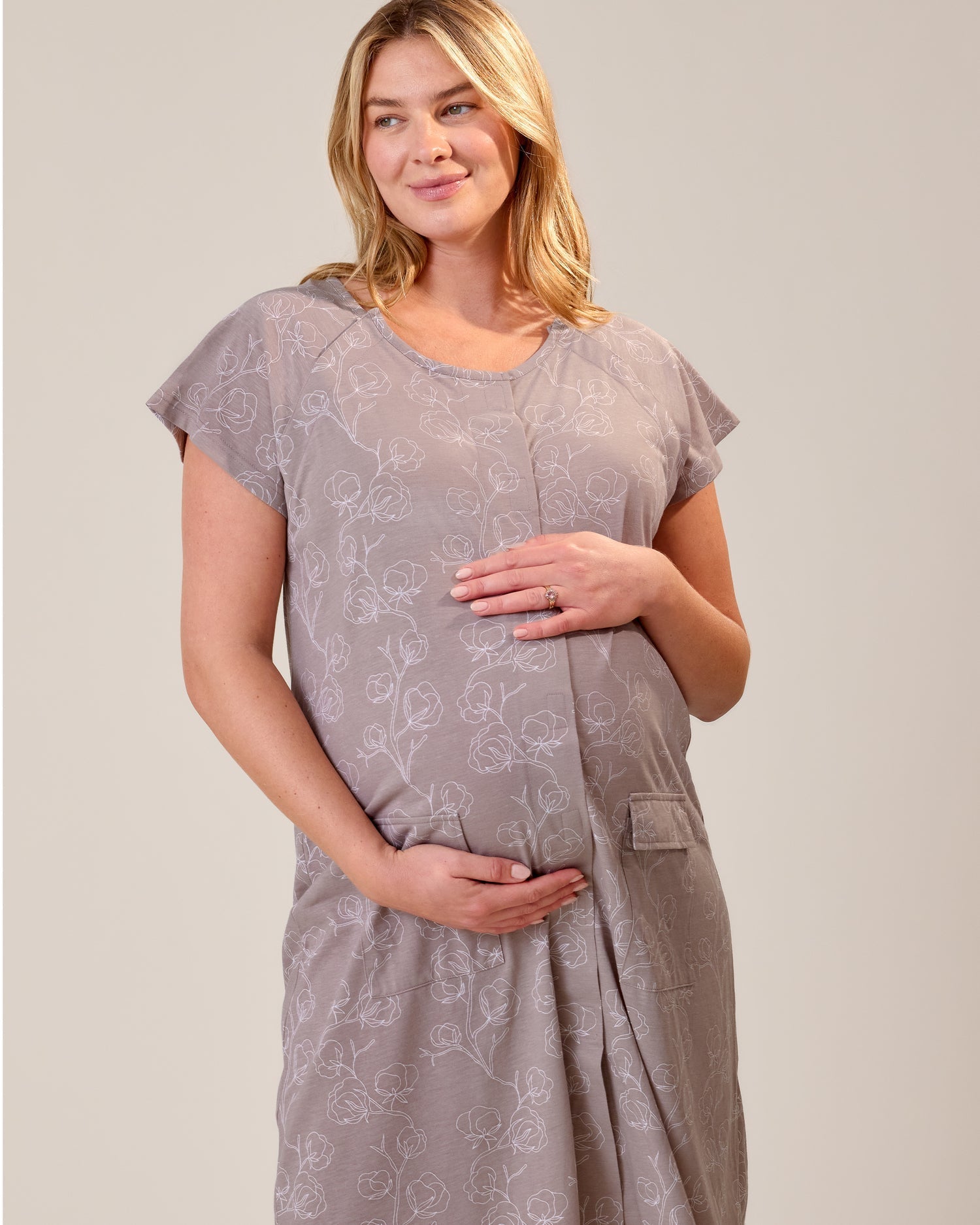 Lilac Bloom universal labor and delivery gown by Kindred Bravely, featuring comfortable fabric and convenient design for new moms.