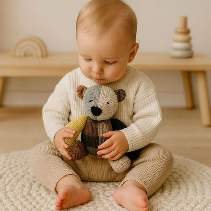 Wool Knit Buddy | Dee the Patchwork Bear - Aimee Nursing Gowns