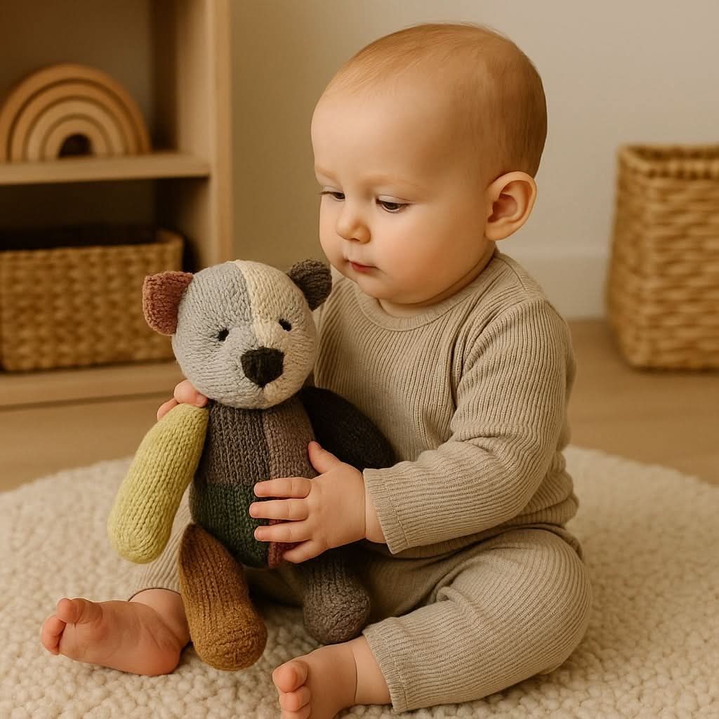 Wool Knit Buddy | Dee the Patchwork Bear - Aimee Nursing Gowns