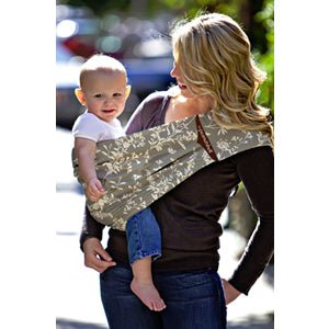 Adjustable baby sling from Aimee Nursing Gowns with padded straps and fabric for comfortable, secure baby carrying.