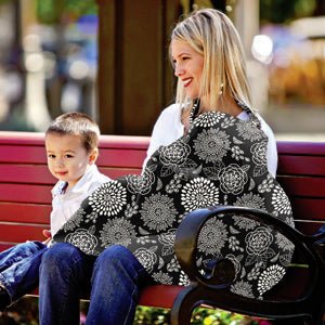 Aimee Nursing Gowns nursing cover in soft fabric, providing full coverage for breastfeeding with adjustable neck strap.